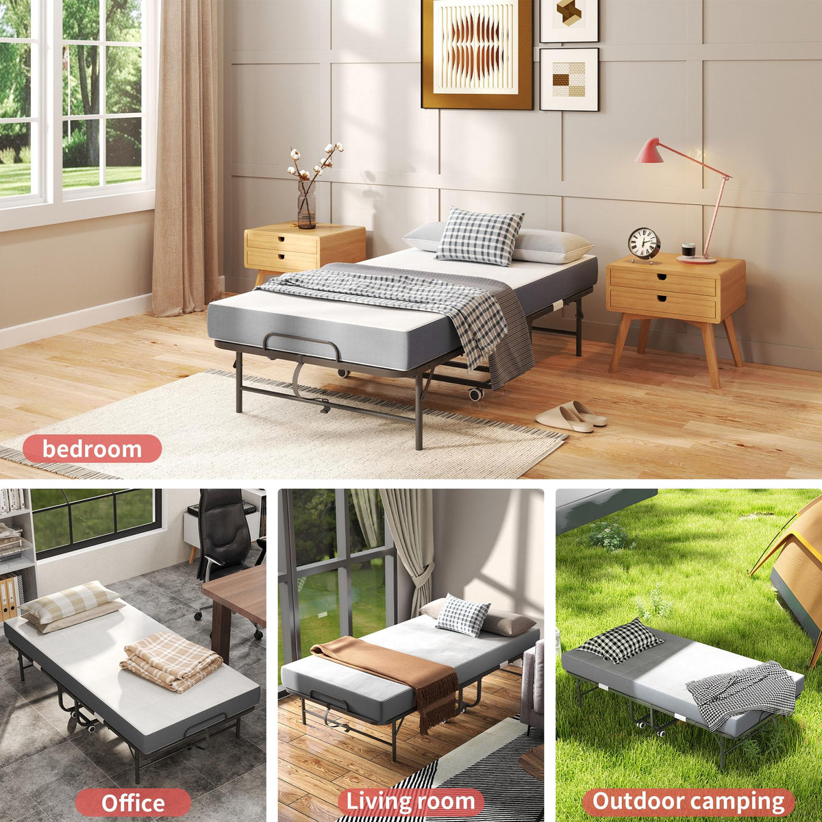 Folding Bed with Mattress with Wheels S820