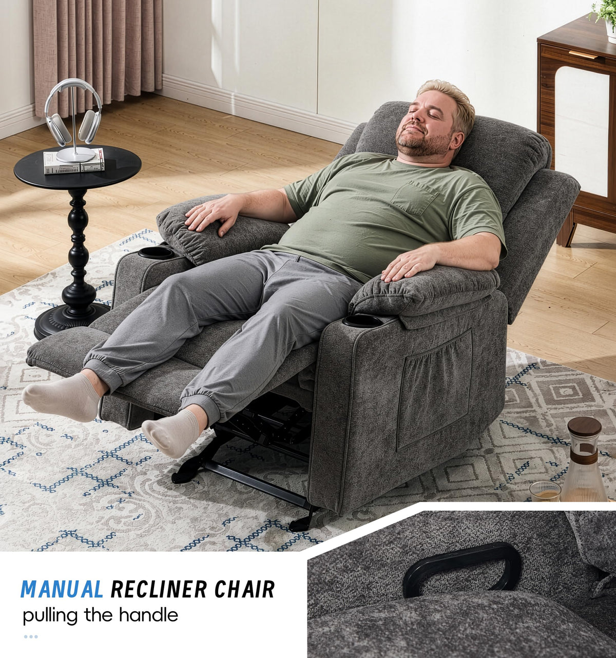 Manual Rocker Recliner Chair with Massage, Dark Grey B8696