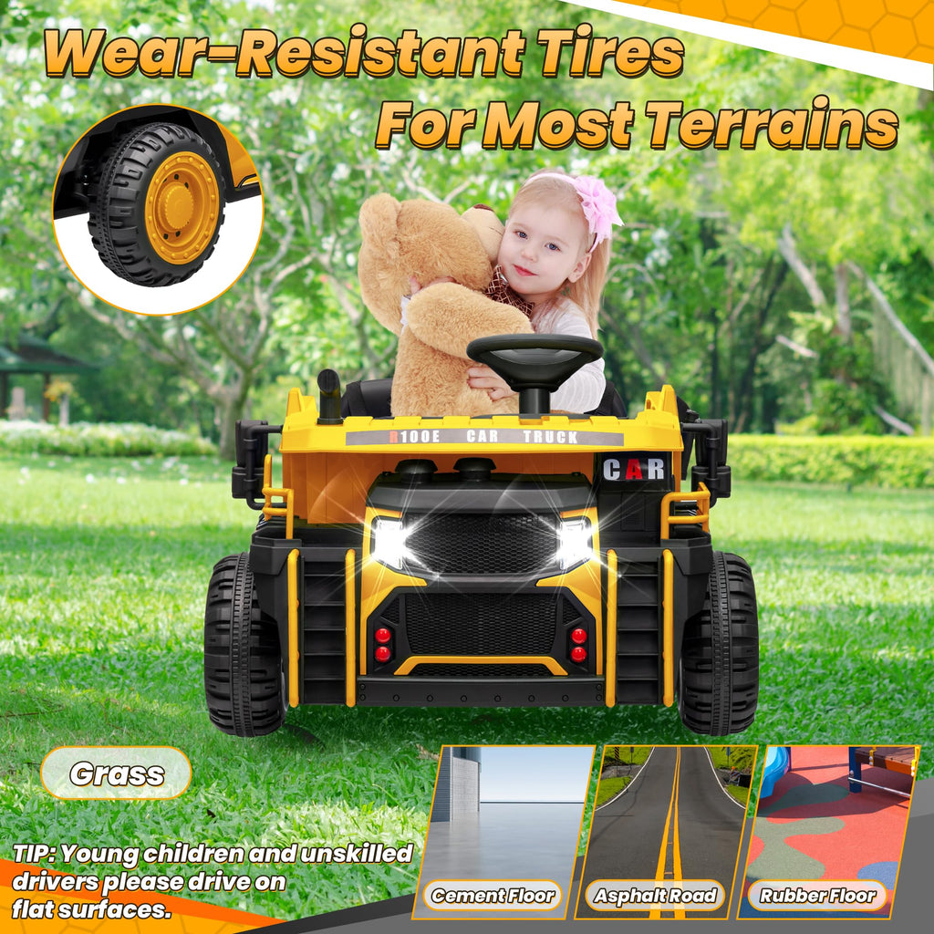 24V 2 Seater Ride on Dump Truck with 400W Motors, Yellow L4737