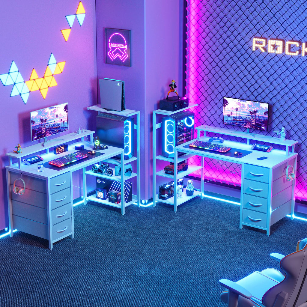 51 Inch White Gaming Desk with Drawers F3056