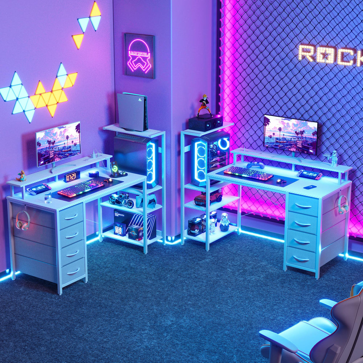 51 Inch White Gaming Desk with Drawers F3056