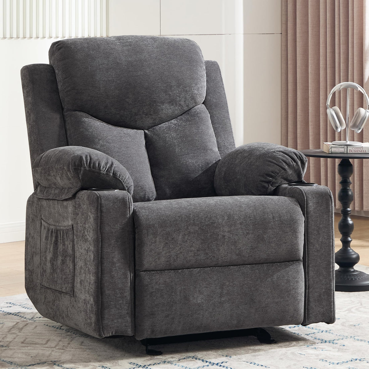 Manual Rocker Recliner Chair with Massage, Dark Grey B8696