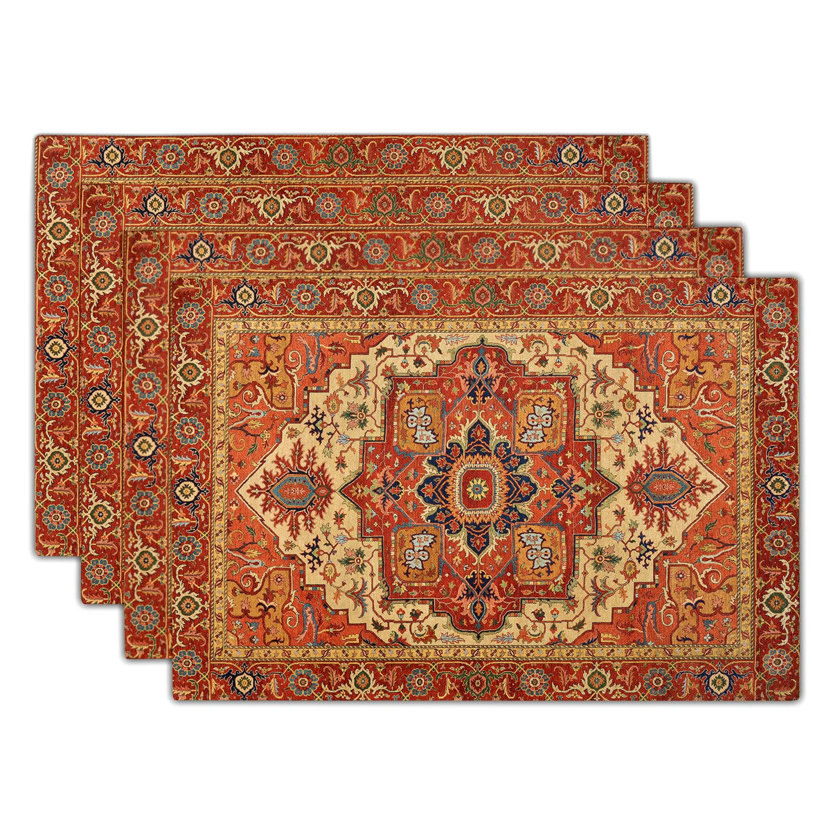 Boho Ethnic Placemats Set of 4 Orange Brown Retro Flower Linen 12"x18" A870077