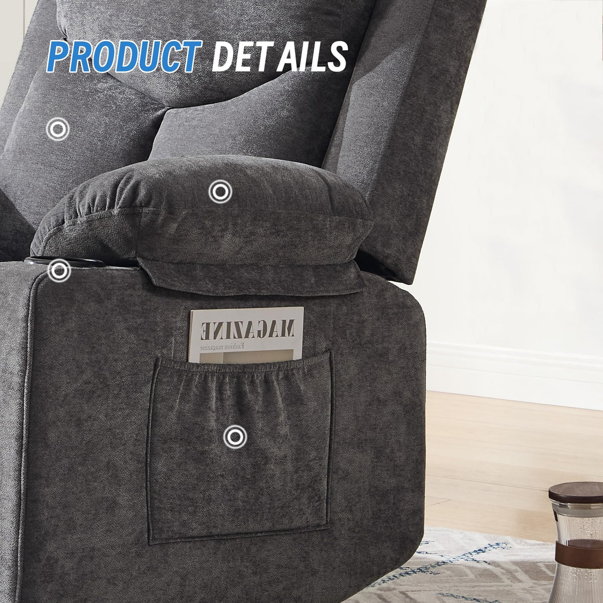 Manual Rocker Recliner Chair with Massage, Dark Grey B8696