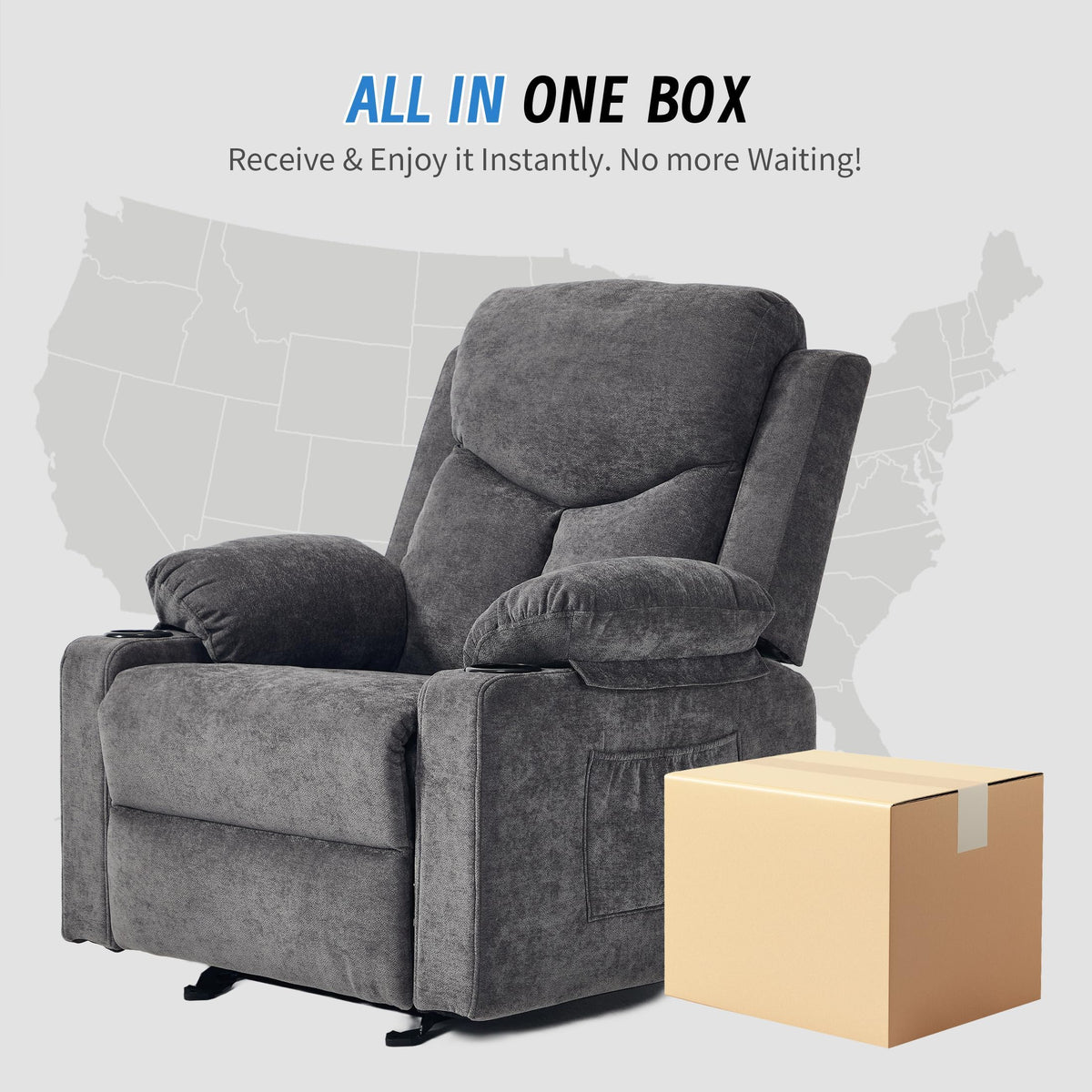 Manual Rocker Recliner Chair with Massage, Dark Grey B8696