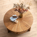 35" Round 2 Tier Wood Coffee Table with Storage Shelf C71124
